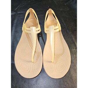 Crocs Womens Yellow Tan Isabella T-Strap Thong Sandals 9